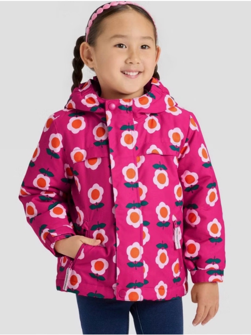 NWT Cat & Jack Toddler Girls' Pink Floral Hooded Winter Jacket 3-in-1 Warmest 4t